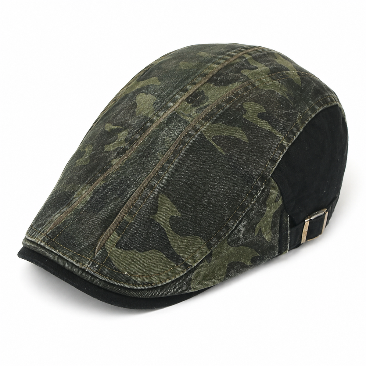 Camo Cotton Cap, Army Green, elevated front three-quarter view, on a white background