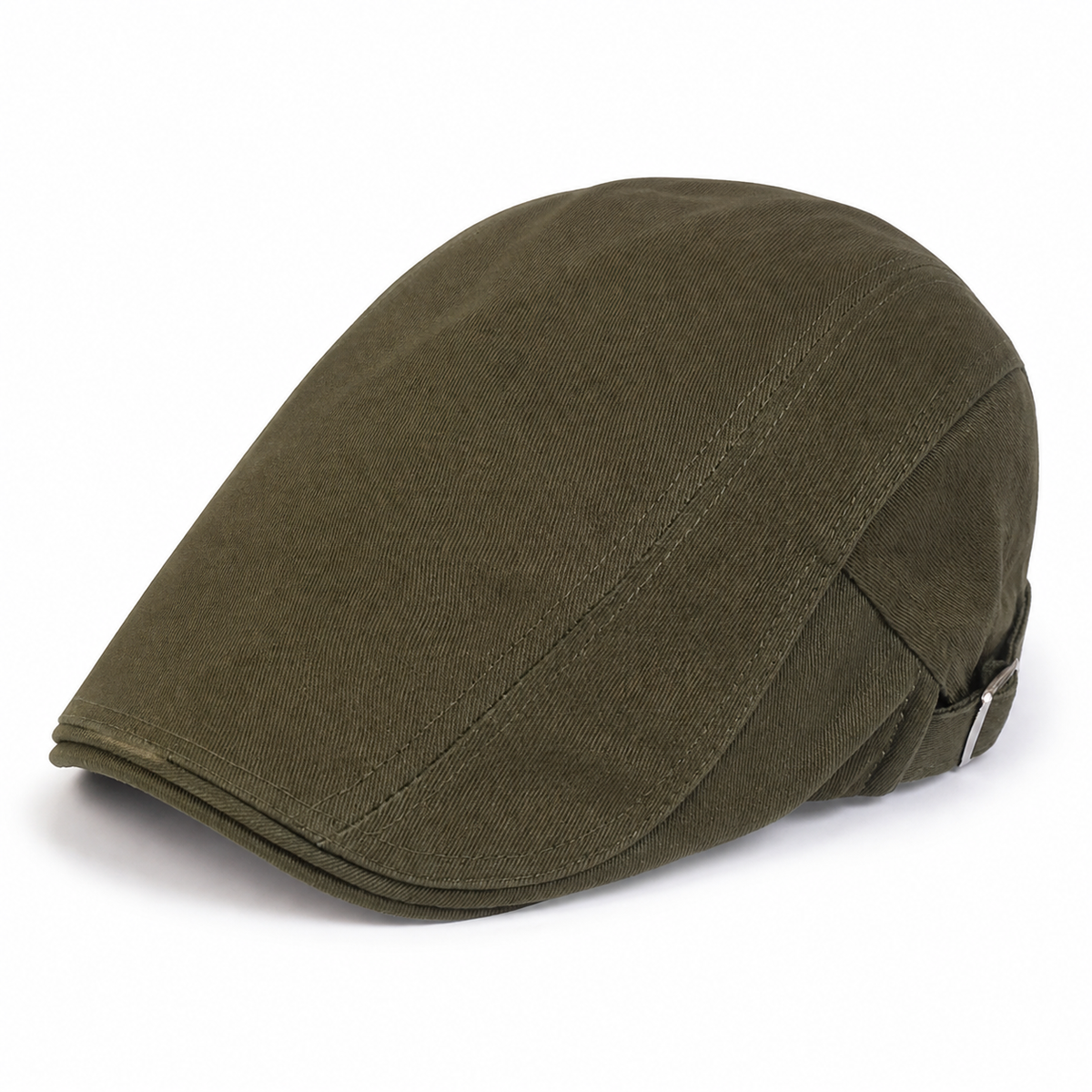 Classic Driver Cap Field Olive from an elevated front three-quarter angle on a white background