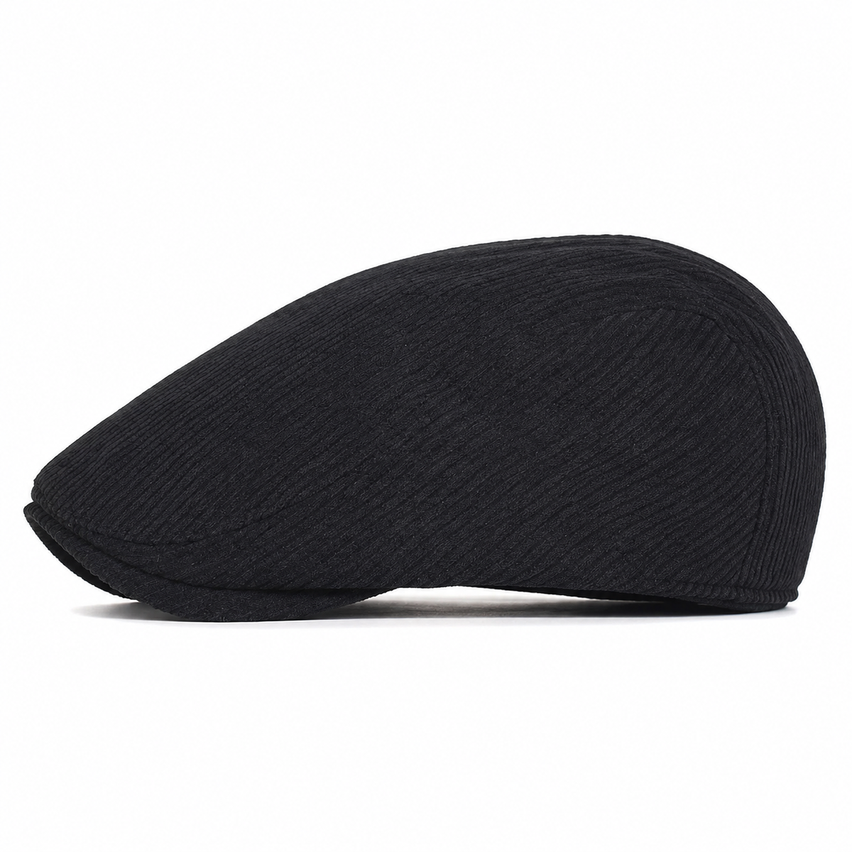 Corduroy Heritage Cap, Coal Black, left side profile, on a white background