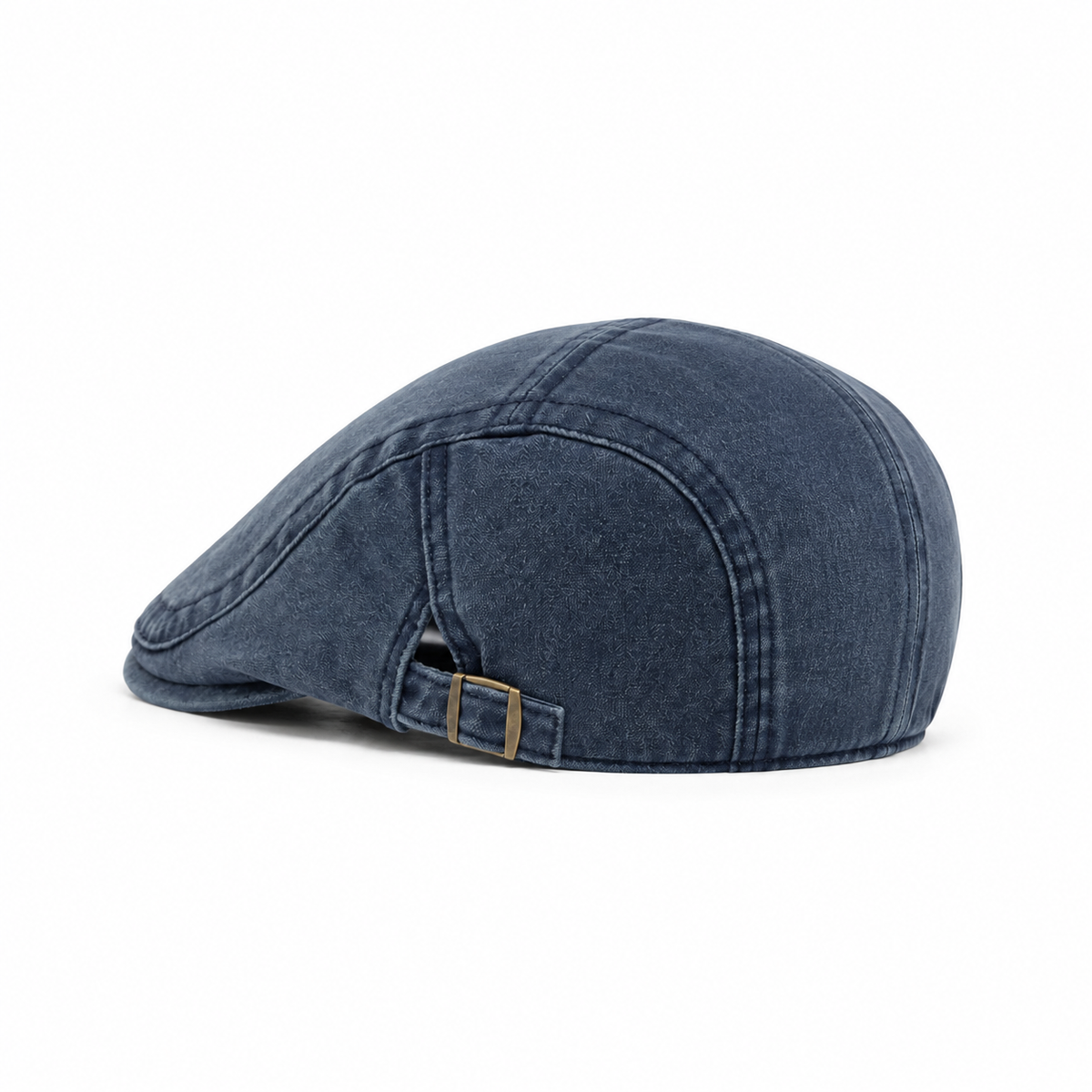 Denim Blue vintage flat cap from a rear three-quarter angle on a white background