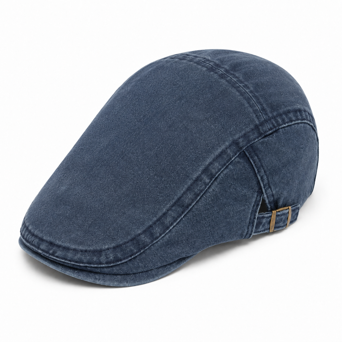 Denim Blue vintage flat cap from an elevated front three-quarter angle on a white background
