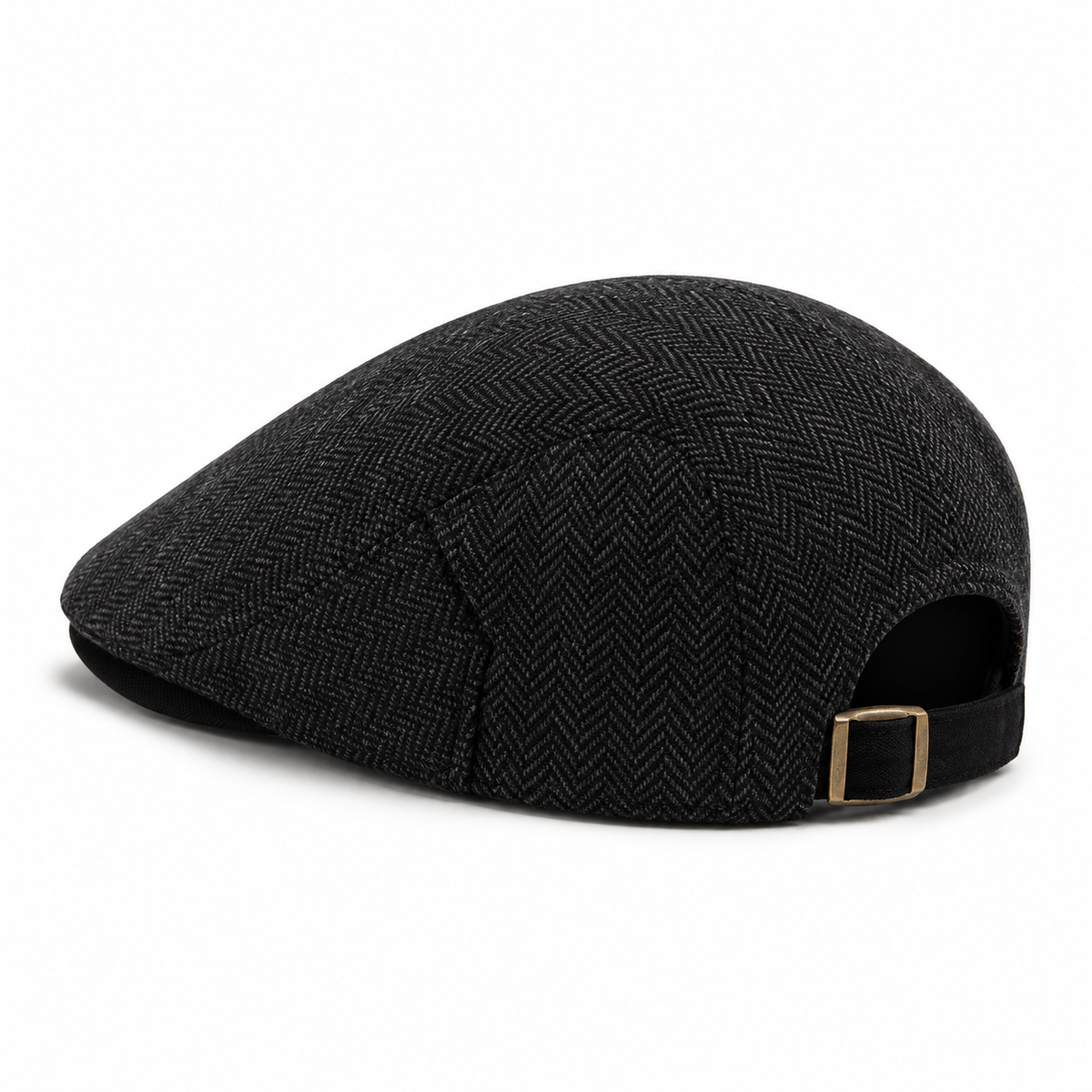 Herringbone Wool Driver Cap Coal Black - rear three-quarter view