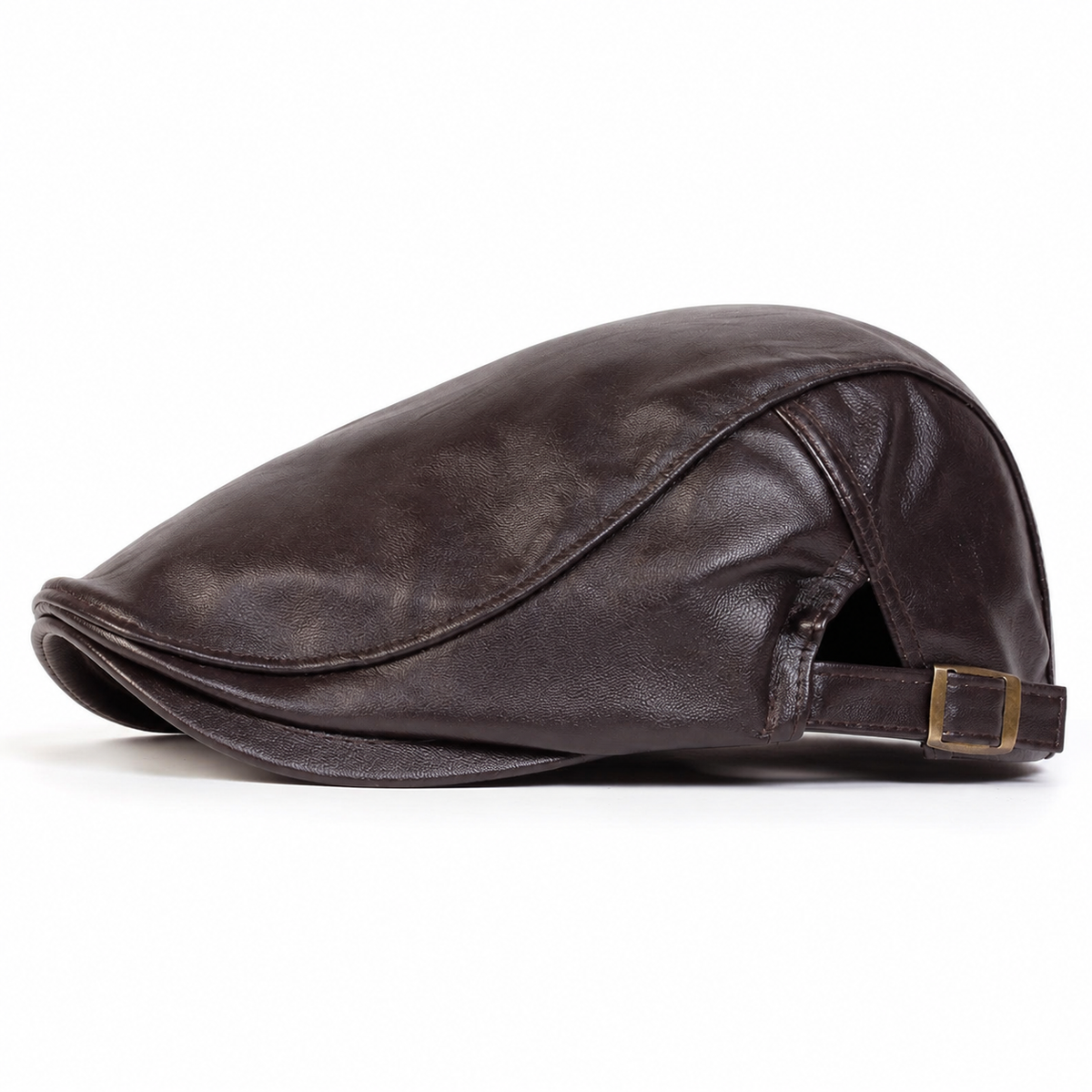 Leather Driver Cap Tobacco Brown — perfil lateral