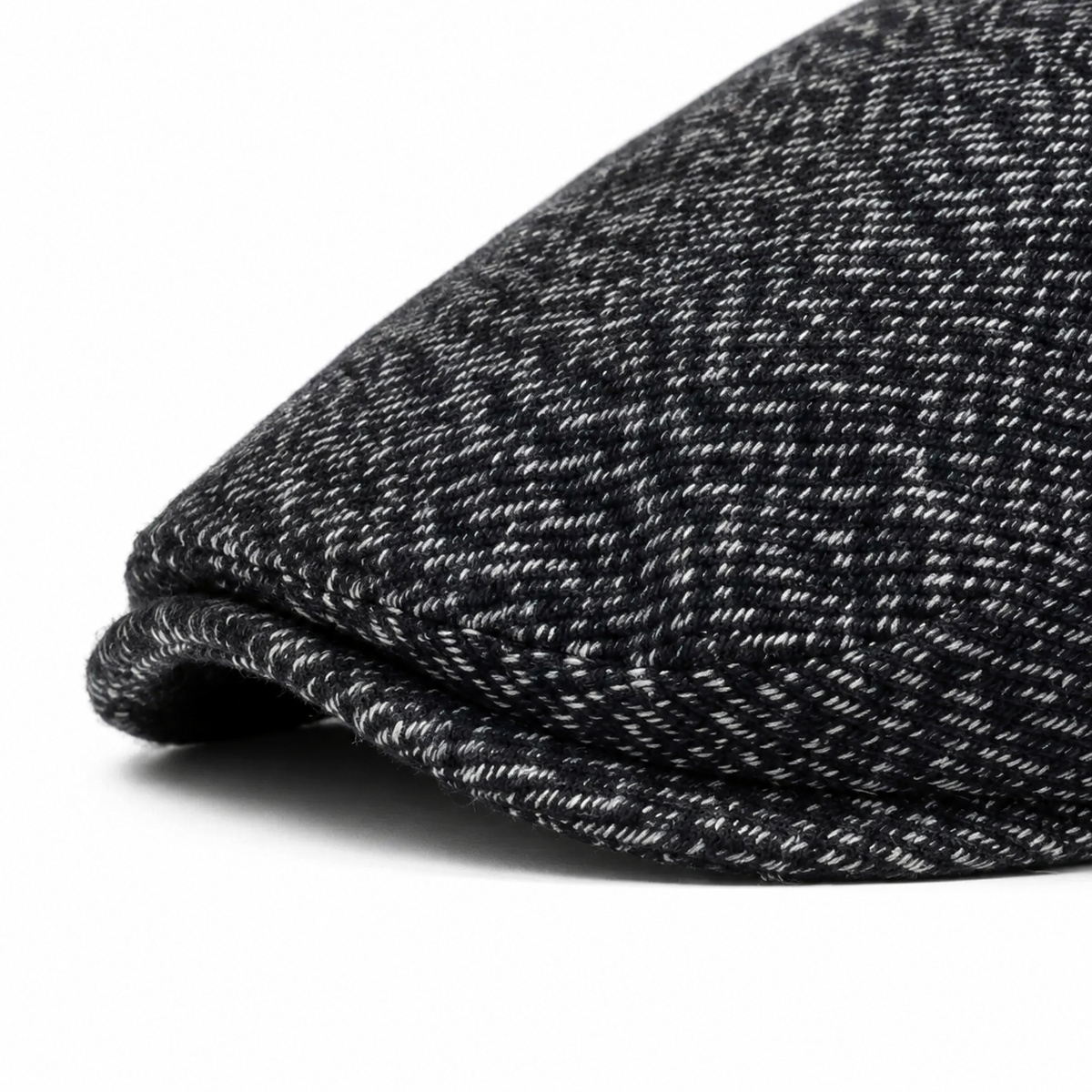 Tweed Flat Cap Coal Black - brim and tweed detail