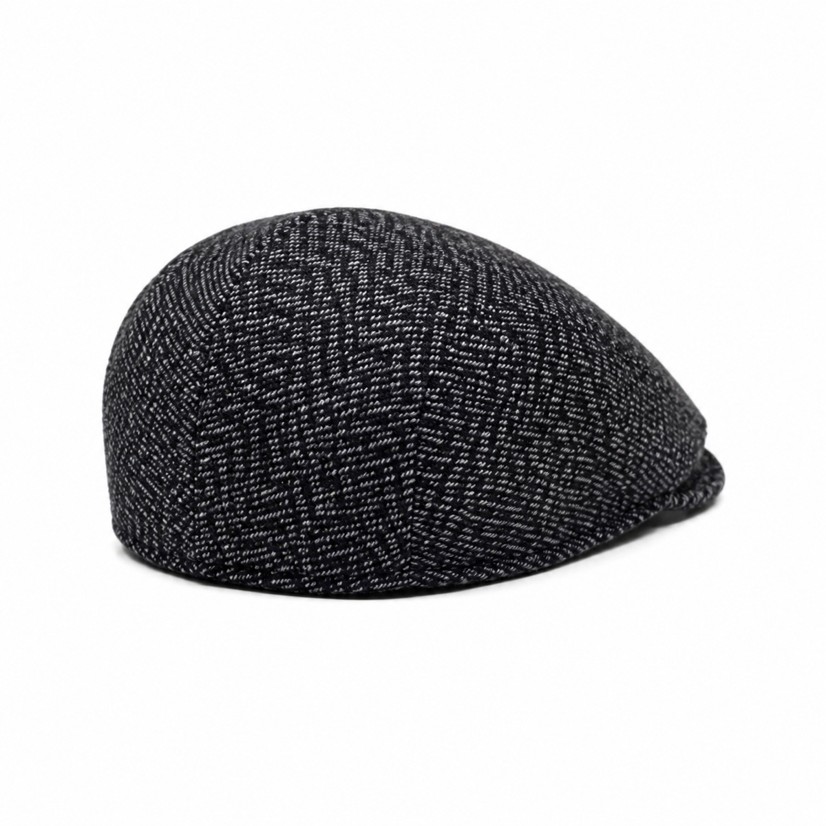 Tweed Flat Cap Coal Black - rear three-quarter view