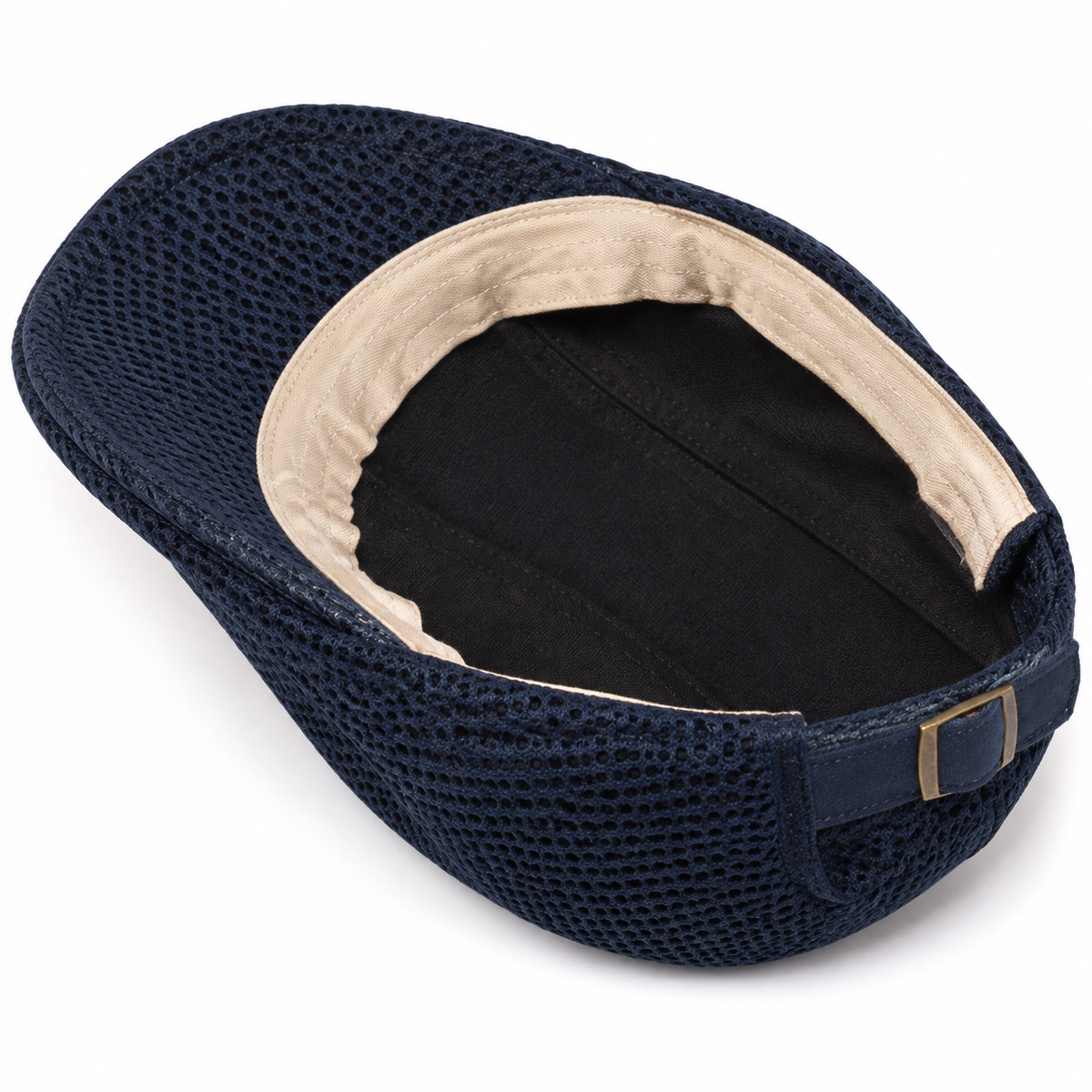 interior and construction detail close-up of Breathable Mesh Cap, Denim Blue, on a white background