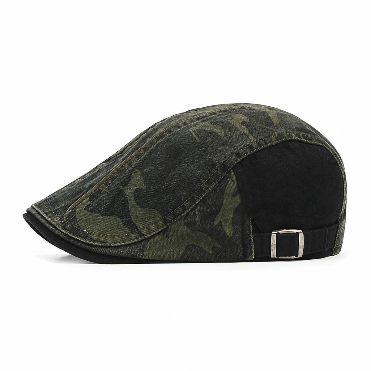 Camo Cotton Cap, Army Green, left side profile, on a white background