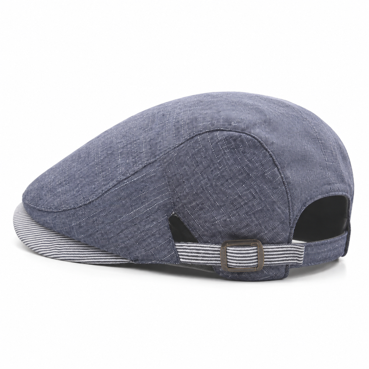 Coastal Linen Cap, Denim Blue, rear three-quarter view, on a white background