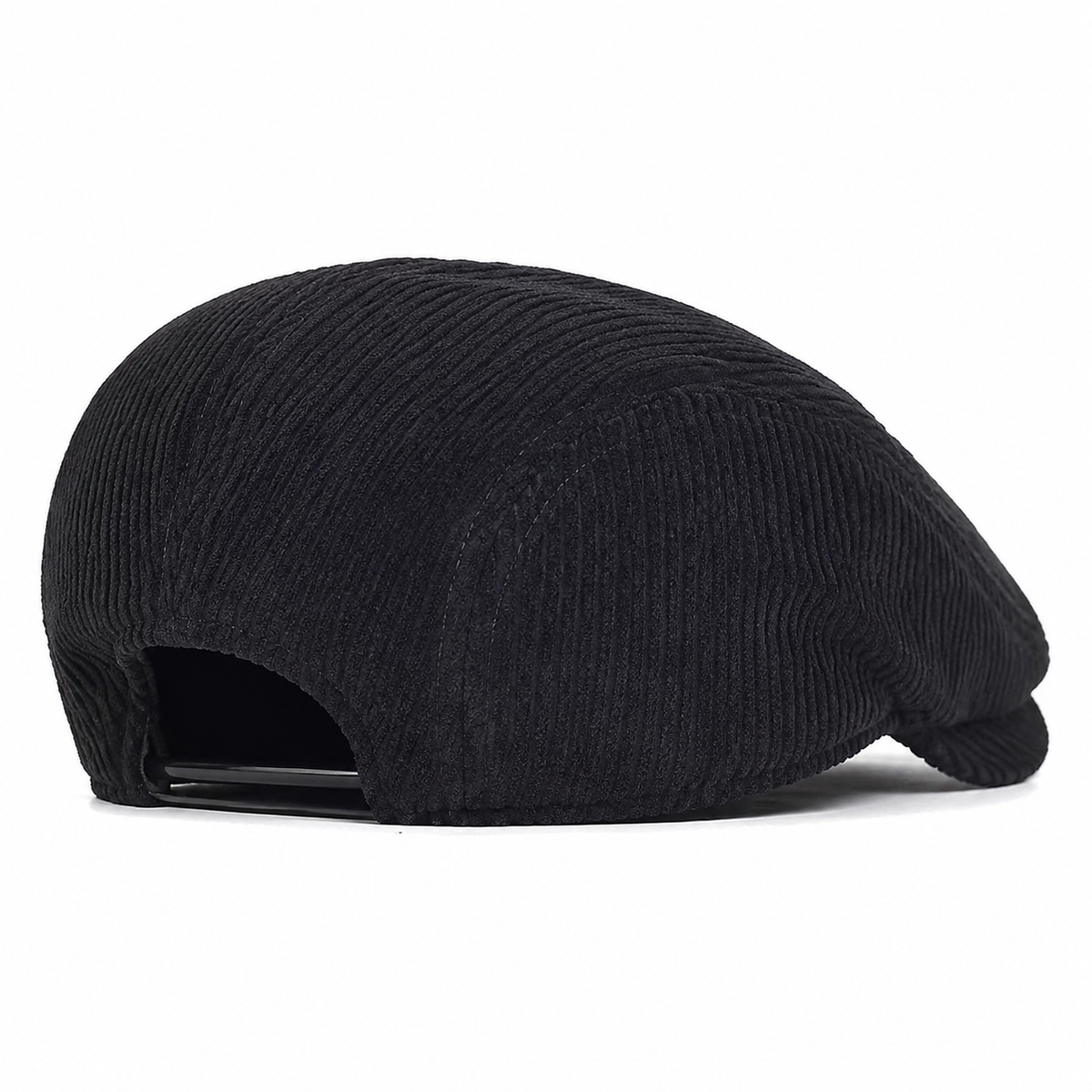 Corduroy Heritage Cap, Coal Black, rear three-quarter view, on a white background