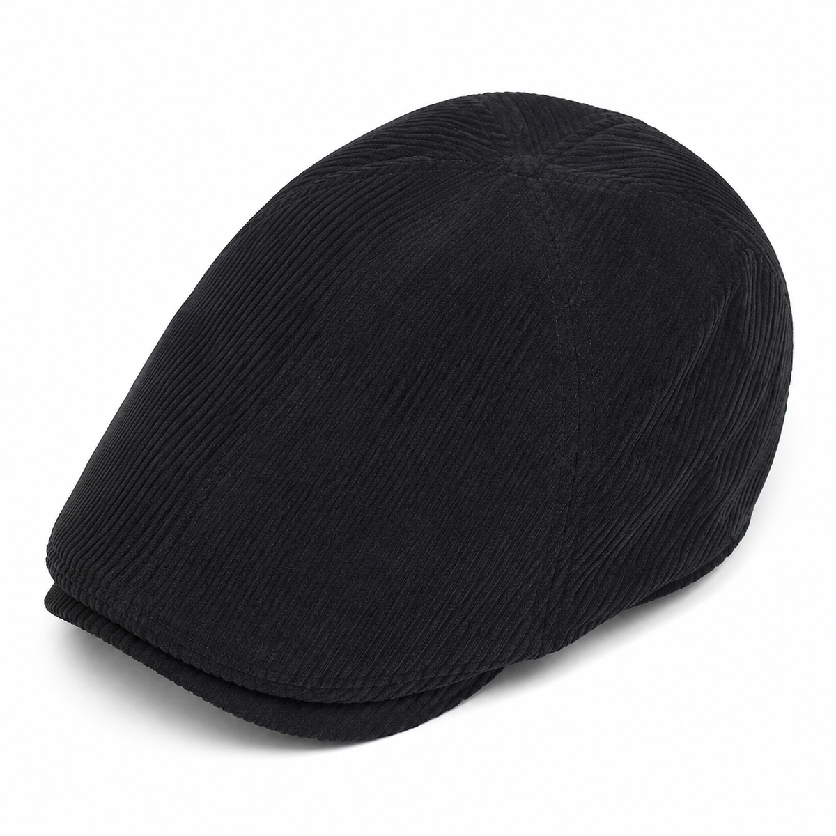 Corduroy Heritage Cap, Coal Black, elevated front three-quarter view, on a white background