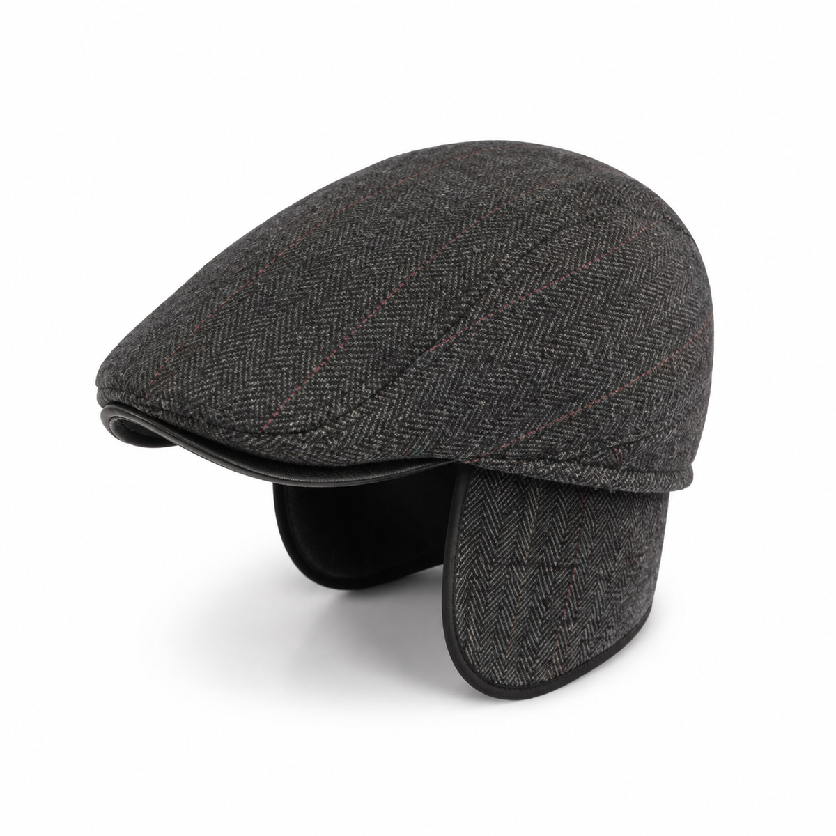 Driver Ear Flap Cap Coal Black - elevated front three-quarter view