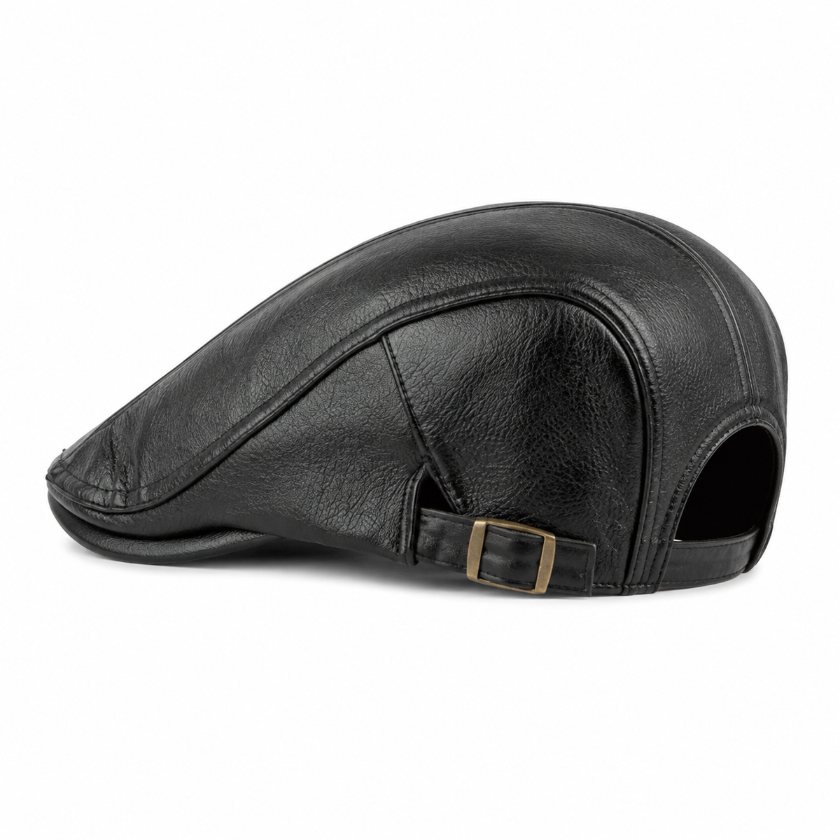 Heritage Leather Cap Coal Black - rear three-quarter view