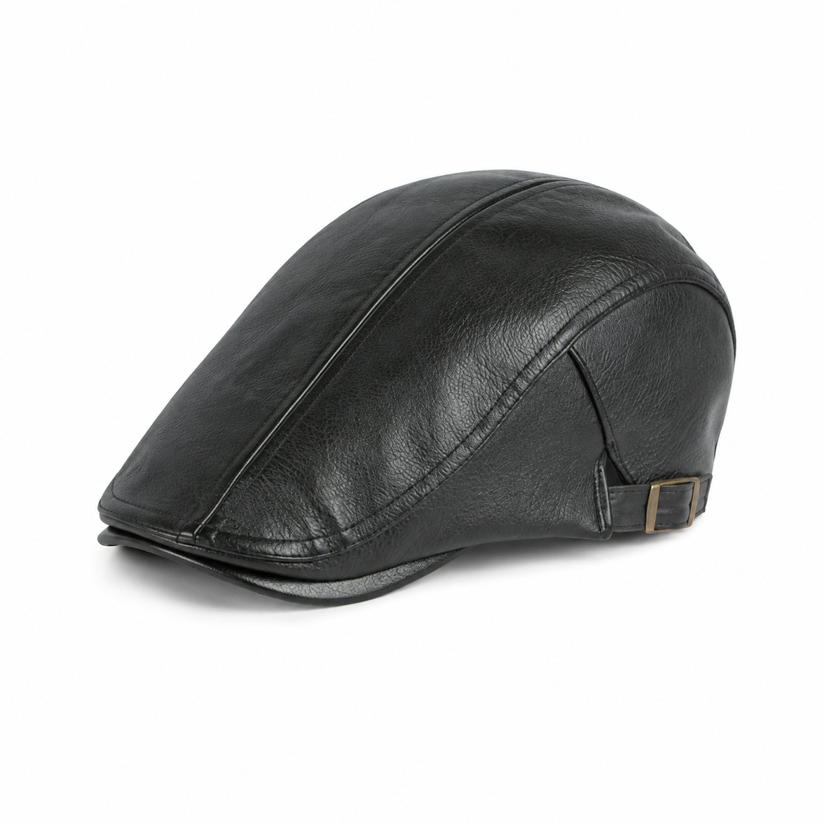 Heritage Leather Cap Coal Black - elevated front three-quarter view