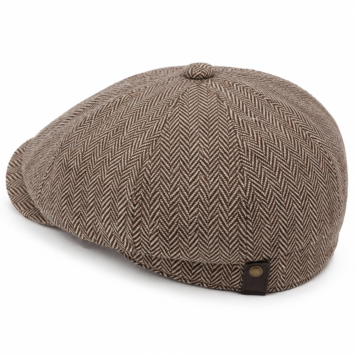 Herringbone Wool Cap Tobacco Brown — traseira em três quartos