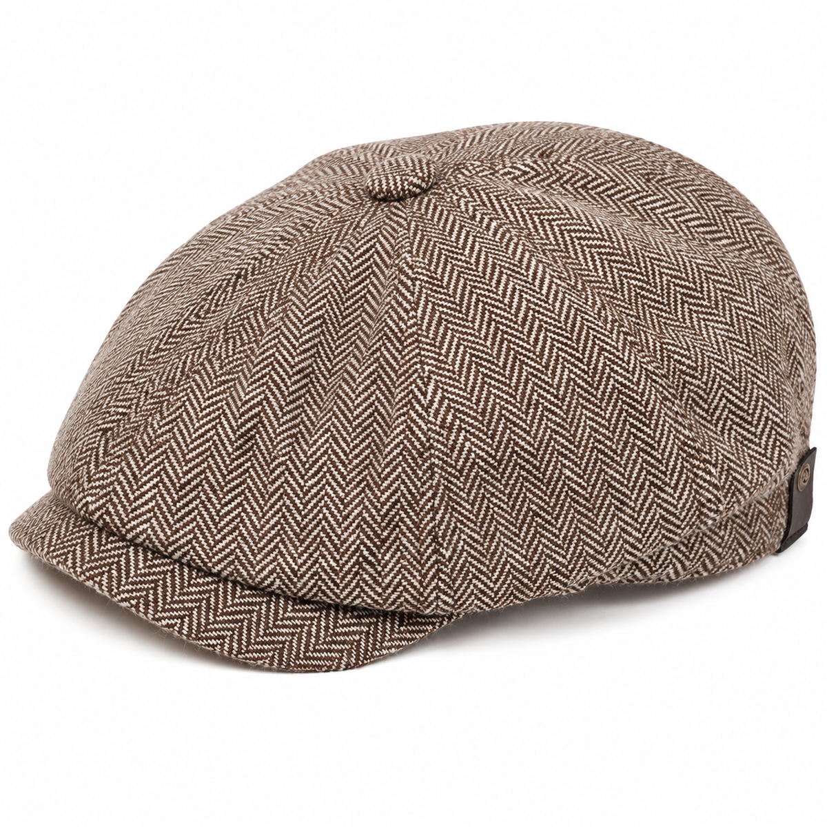 Herringbone Wool Cap Tobacco Brown — vista elevada em três quartos