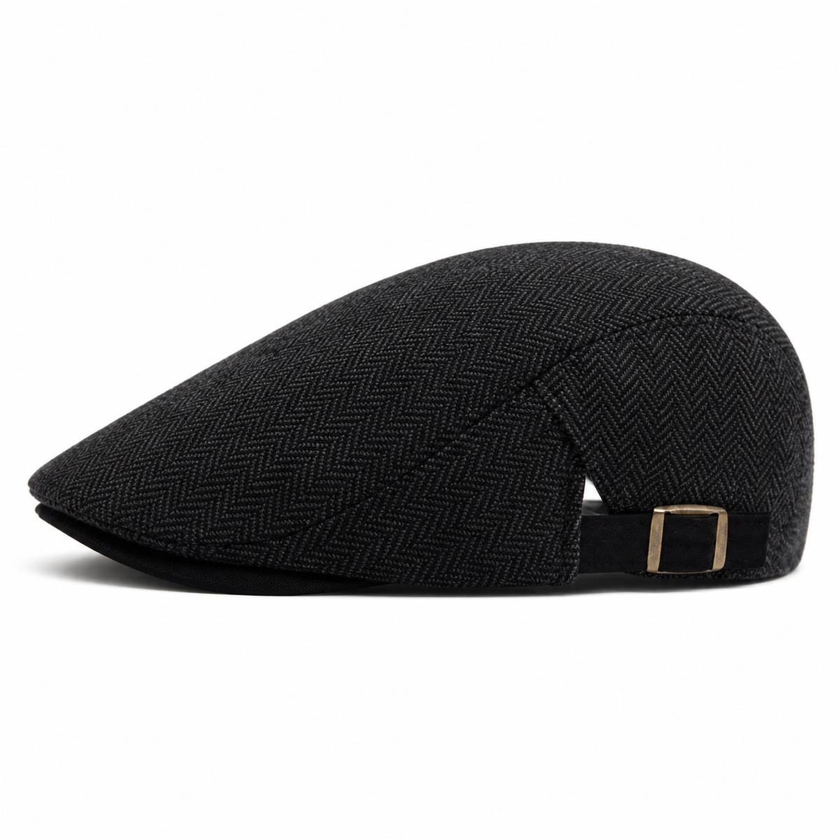 Herringbone Wool Driver Cap Coal Black - side profile