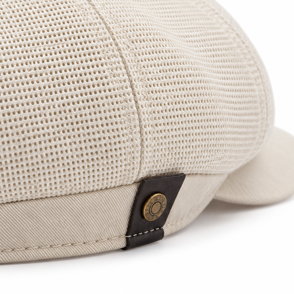 Linen Crown Cap White - side tab detail