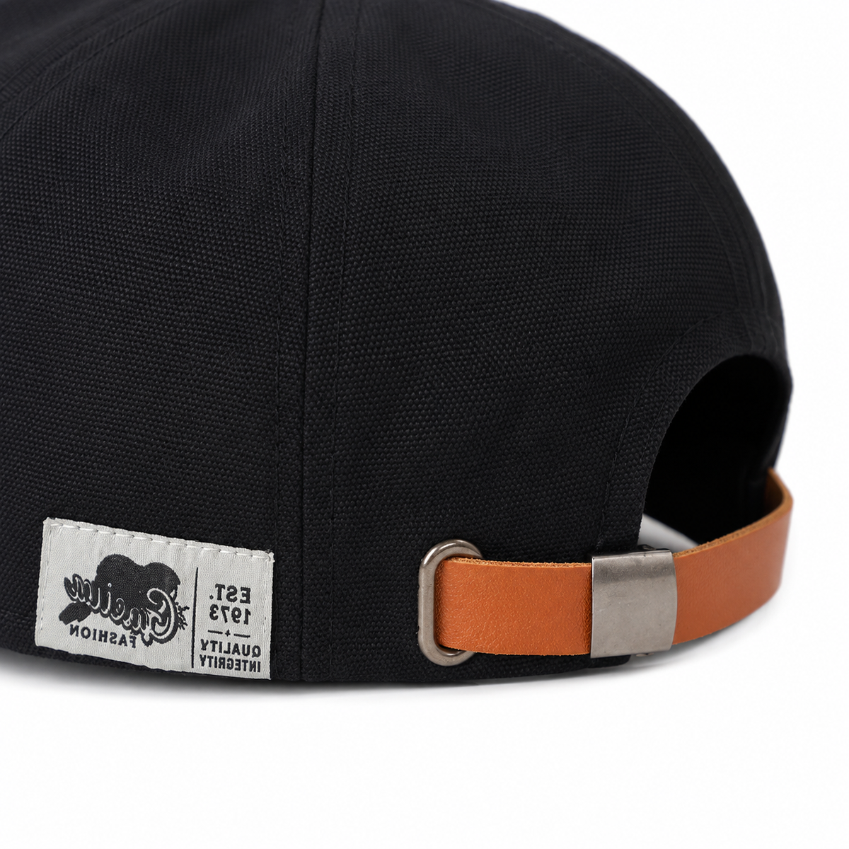 Modern Classic Cap in Coal Black — rear adjustment macro detail