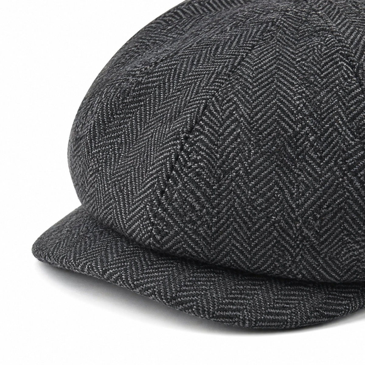 Shelby Cap Graphite Grey - peak and herringbone detail
