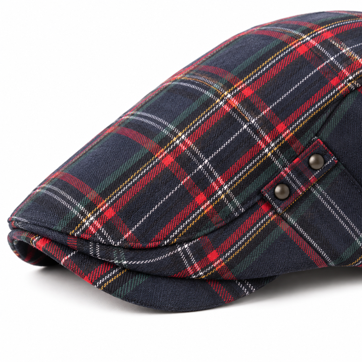 Tartan Highland Cap Coal Black - peak, side tab and tartan detail