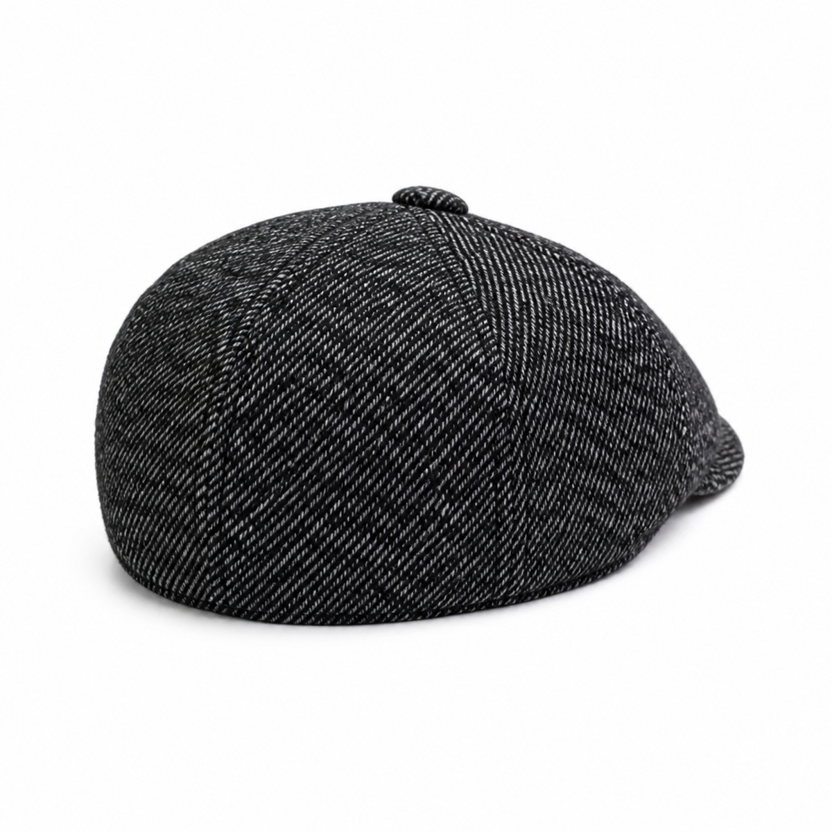 Tweed Newsboy Cap Coal Black - rear three-quarter view